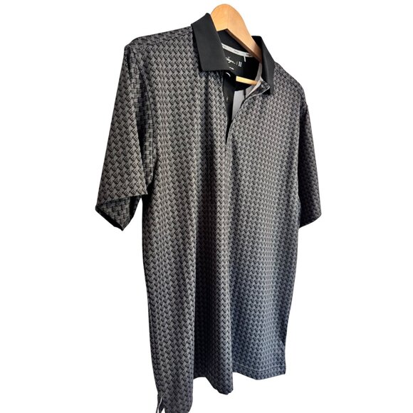 Walter Hagen Tee Time Size Medium Print Polo Houndsteeth Golf Men's Navy Gray P - Picture 9 of 10